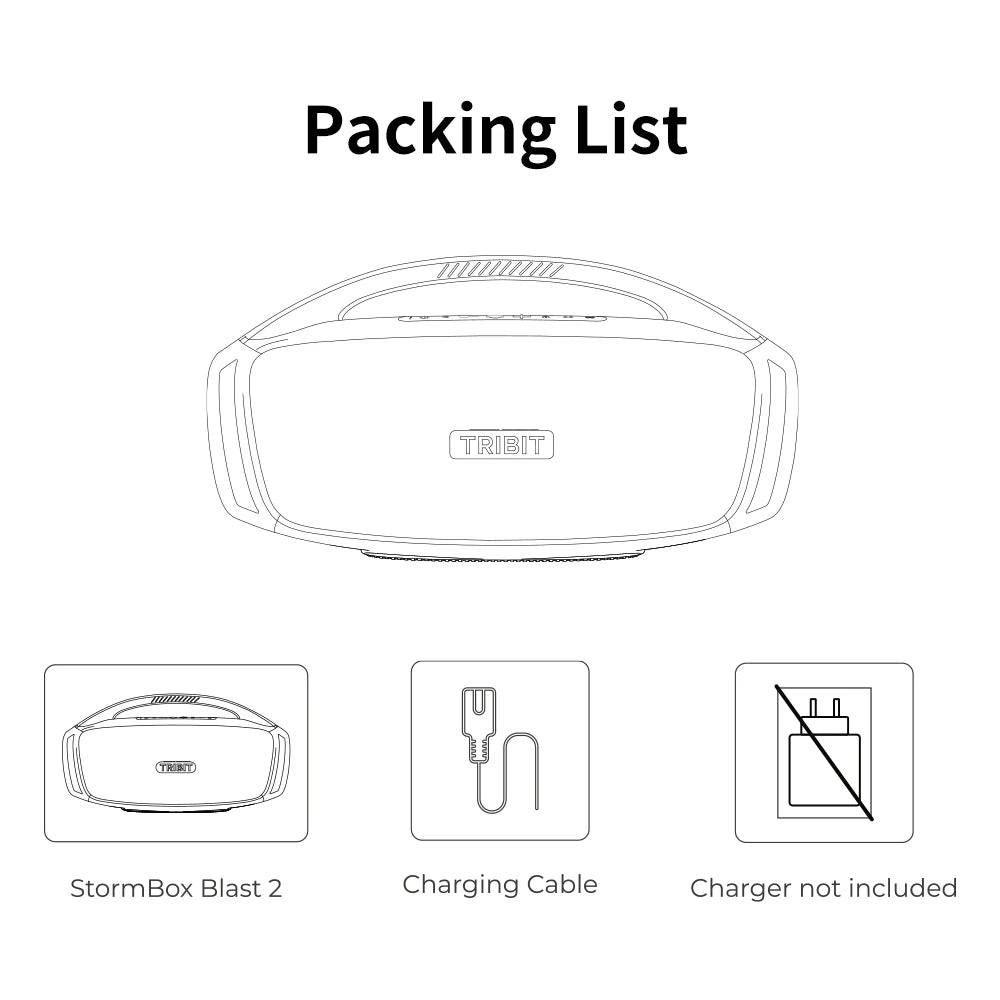 Caixa de som Bluetooth TRIBIT StormBox Blast 2, potência de 200 W com subwoofer, caixa de som para festas externa IP67, 30 horas de reprodução, LED, entrada para microfone