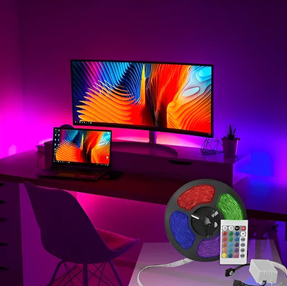 Fita LED RGB de 5 m com fonte e controle de dupla face - Neverdie Store