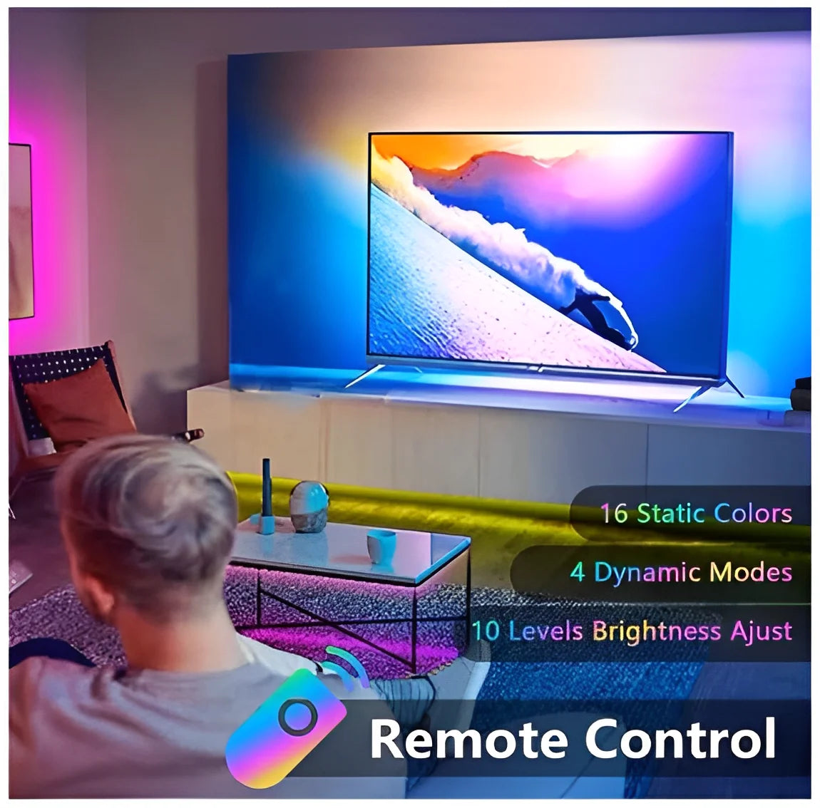 Fita LED RGB de 5 m com fonte e controle de dupla face - Neverdie Store