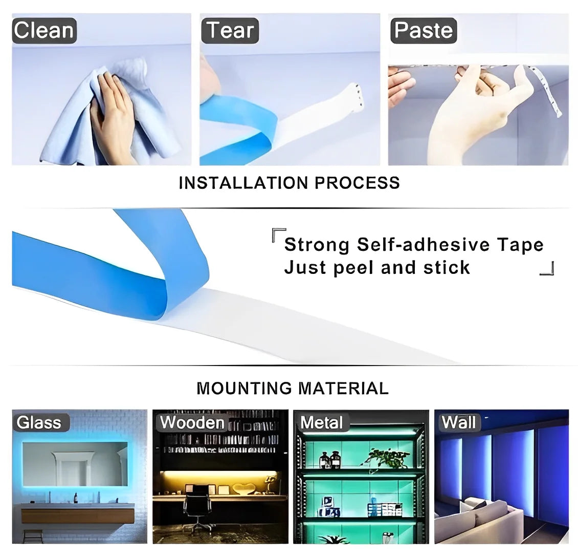 Fita LED RGB de 5 m com fonte e controle de dupla face - Neverdie Store