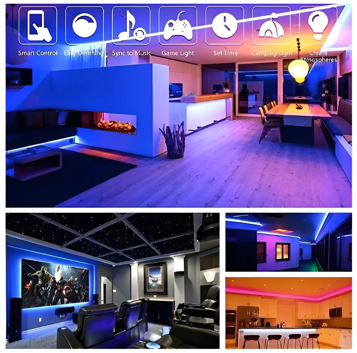 Fita LED RGB de 5 m com fonte e controle de dupla face - Neverdie Store