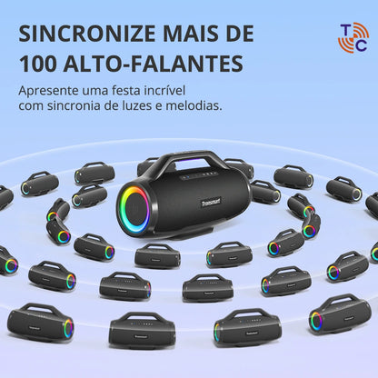Tronsmart Bang Max Speaker Bluetooth Speaker com 130 W, sistema de som de 3 vias, sincronização com mais de 100 alto-falantes, controle por aplicativo, entrada para guitarra/microfone
