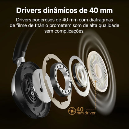 Fone de ouvido sem fio QCY H3 Pro ANC com cancelamento de ruído de 50 dB e áudio espacial de alta resolução com LDAC Bluetooth 5.4.