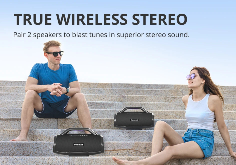 Tronsmart Bang Max Speaker Bluetooth Speaker com 130 W, sistema de som de 3 vias, sincronização com mais de 100 alto-falantes, controle por aplicativo, entrada para guitarra/microfone