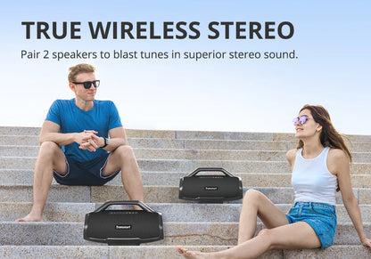 Tronsmart Bang Max Speaker Bluetooth Speaker com 130 W, sistema de som de 3 vias, sincronização com mais de 100 alto-falantes, controle por aplicativo, entrada para guitarra/microfone