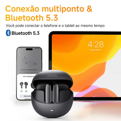QCY HT10 AilyBuds Pro+ ANC com áudio de alta resolução e Bluetooth 5.3 LDAC, 6 microfones, AI HD, conexão multiponto para chamadas