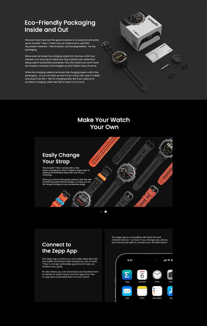 Amazfit T-Rex 3 Smartwatch Outdoor com tela AMOLED de 48 mm, 6 sistemas de satélite, GPS de banda dupla, 170 modos esportivos