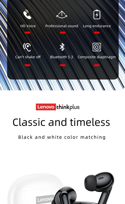 Fones de Ouvido Bluetooth Lenovo Thinkplus XT88 In Ear com Microfones Duplos, Redução de Ruído Estéreo, Graves HiFi e Controle Touch.