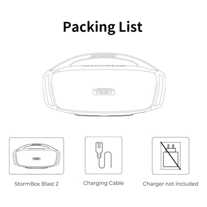 Caixa de som Bluetooth TRIBIT StormBox Blast 2, potência de 200 W com subwoofer, caixa de som para festas externa IP67, 30 horas de reprodução, LED, entrada para microfone