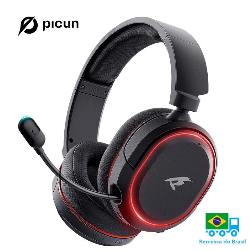 Fone de ouvido sem fio para jogos Picun G2 2.4G Bluetooth 5ms baixa latência 7.1 surround microfone ENC para PC PS4 PS5 Switch de telefone