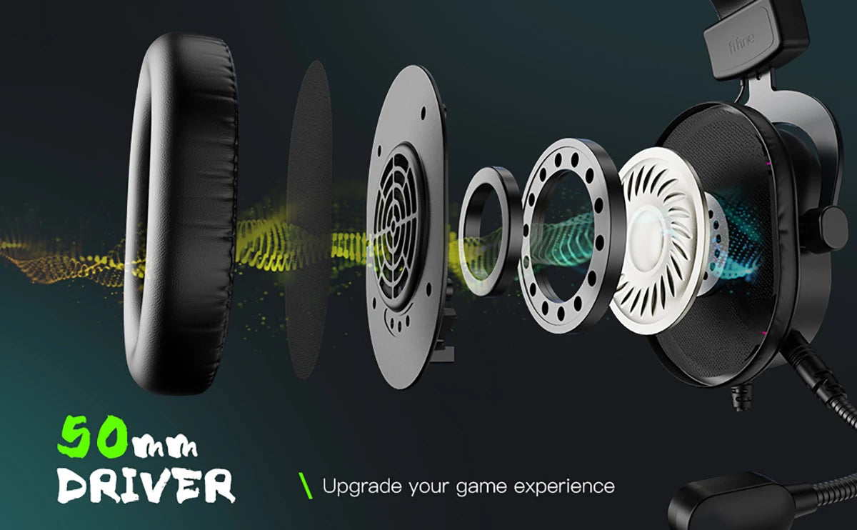 Fone de ouvido gamer Fifine Dynamic RGB com microfone, som surround 7.1, PC, PS4, PS5, 3 opções de equalização, jogos, filmes, música