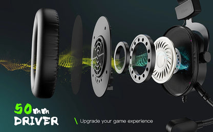 Fone de ouvido gamer Fifine Dynamic RGB com microfone, som surround 7.1, PC, PS4, PS5, 3 opções de equalização, jogos, filmes, música