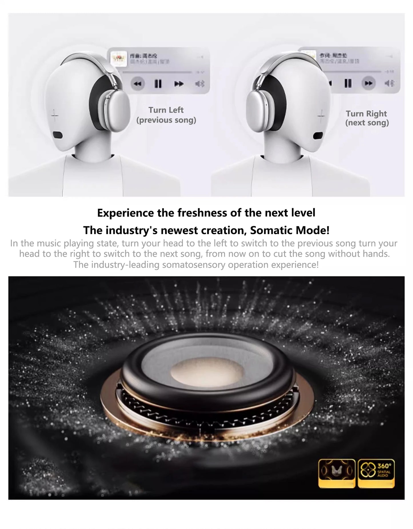 Fones de ouvido sem fio Picun F8 Pro ANC com rastreamento de cabeça, áudio espacial 3D - 52dB ANC HIFI, fone de ouvido Bluetooth ENC, microfone HD, aplicativo de baixa latência