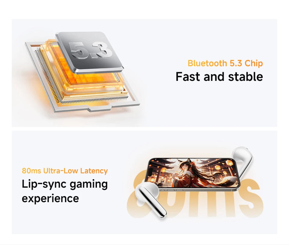 QCY HT10 AilyBuds Pro+ ANC com áudio de alta resolução e Bluetooth 5.3 LDAC, 6 microfones, AI HD, conexão multiponto para chamadas