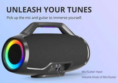 Tronsmart Bang Max Speaker Bluetooth Speaker com 130 W, sistema de som de 3 vias, sincronização com mais de 100 alto-falantes, controle por aplicativo, entrada para guitarra/microfone