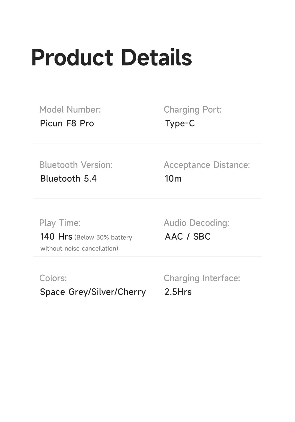 Fones de ouvido sem fio Picun F8 Pro ANC com rastreamento de cabeça, áudio espacial 3D - 52dB ANC HIFI, fone de ouvido Bluetooth ENC, microfone HD, aplicativo de baixa latência