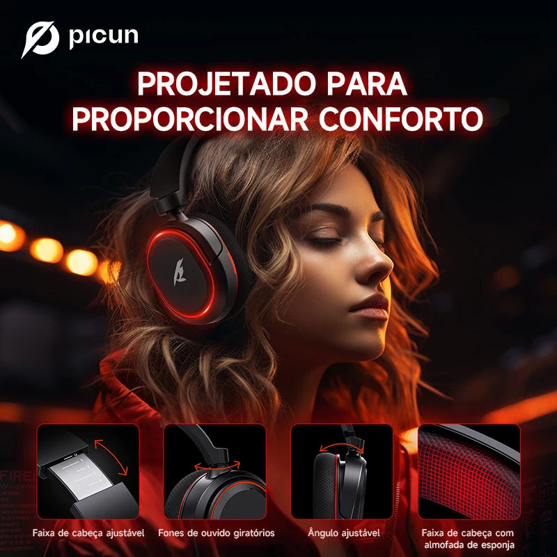 Fone de ouvido sem fio para jogos Picun G2 2.4G Bluetooth 5ms baixa latência 7.1 surround microfone ENC para PC PS4 PS5 Switch de telefone