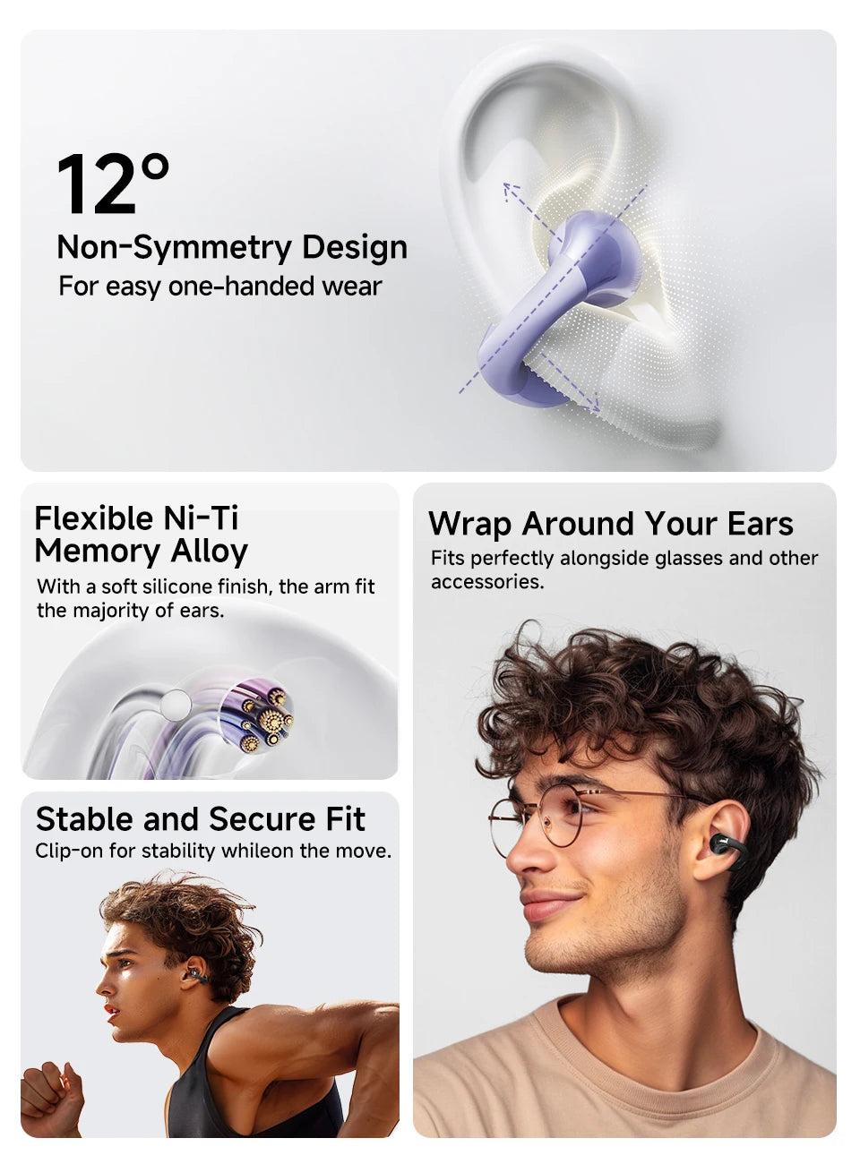 Fones de ouvido QCY Crossky C30 com clipe de orelha