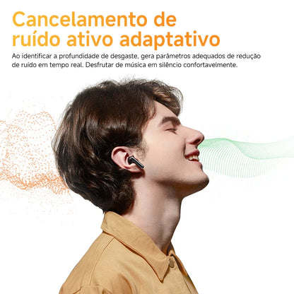 QCY HT10 AilyBuds Pro+ ANC com áudio de alta resolução e Bluetooth 5.3 LDAC, 6 microfones, AI HD, conexão multiponto para chamadas
