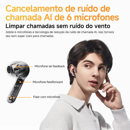 QCY HT10 AilyBuds Pro+ ANC com áudio de alta resolução e Bluetooth 5.3 LDAC, 6 microfones, AI HD, conexão multiponto para chamadas