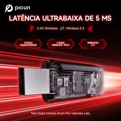 Fone de ouvido sem fio para jogos Picun G2 2.4G Bluetooth 5ms baixa latência 7.1 surround microfone ENC para PC PS4 PS5 Switch de telefone