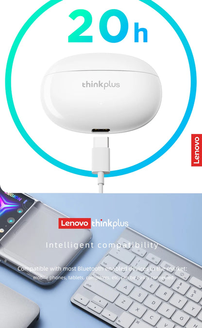 Fones de Ouvido Bluetooth Lenovo Thinkplus XT88 In Ear com Microfones Duplos, Redução de Ruído Estéreo, Graves HiFi e Controle Touch.