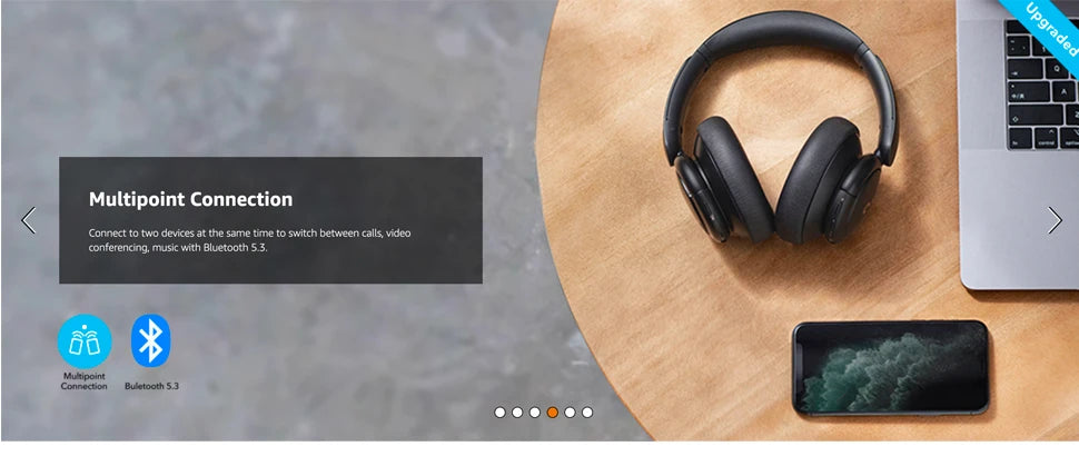 Fones de ouvido híbridos Soundcore by Anker Life Q30 com cancelamento de ruído ativo, sem fio Bluetooth, fone de ouvido supra-auricular