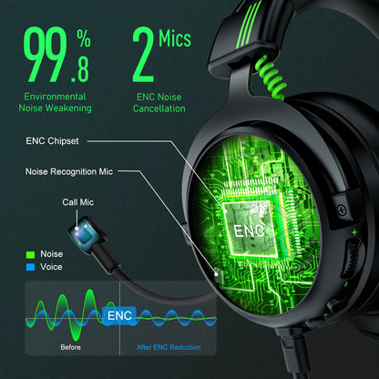 Fones de ouvido gamer profissionais EKSA E5000 para PC/PS4/Xbox/Switch, headset gamer com fio 7.1 e microfone ENC, cabo removível USB/Tipo C/3,5 mm