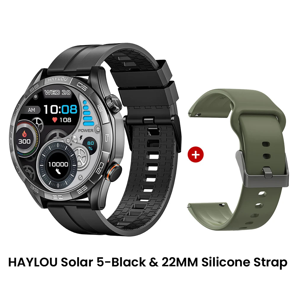 Relógio inteligente Haylou Solar 5 com chamada de voz, tela AMOLED de 1,58'', 60Hz, monitoramento de saúde 24 horas, esportivo, masculino