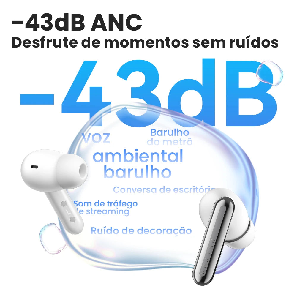 Fones de ouvido HAYLOU Mori Pro Bluetooth 5.4 - 43dB ANC com cancelamento de ruído ativo, fones de ouvido sem fio com 6 microfones e bateria com duração de 35 horas