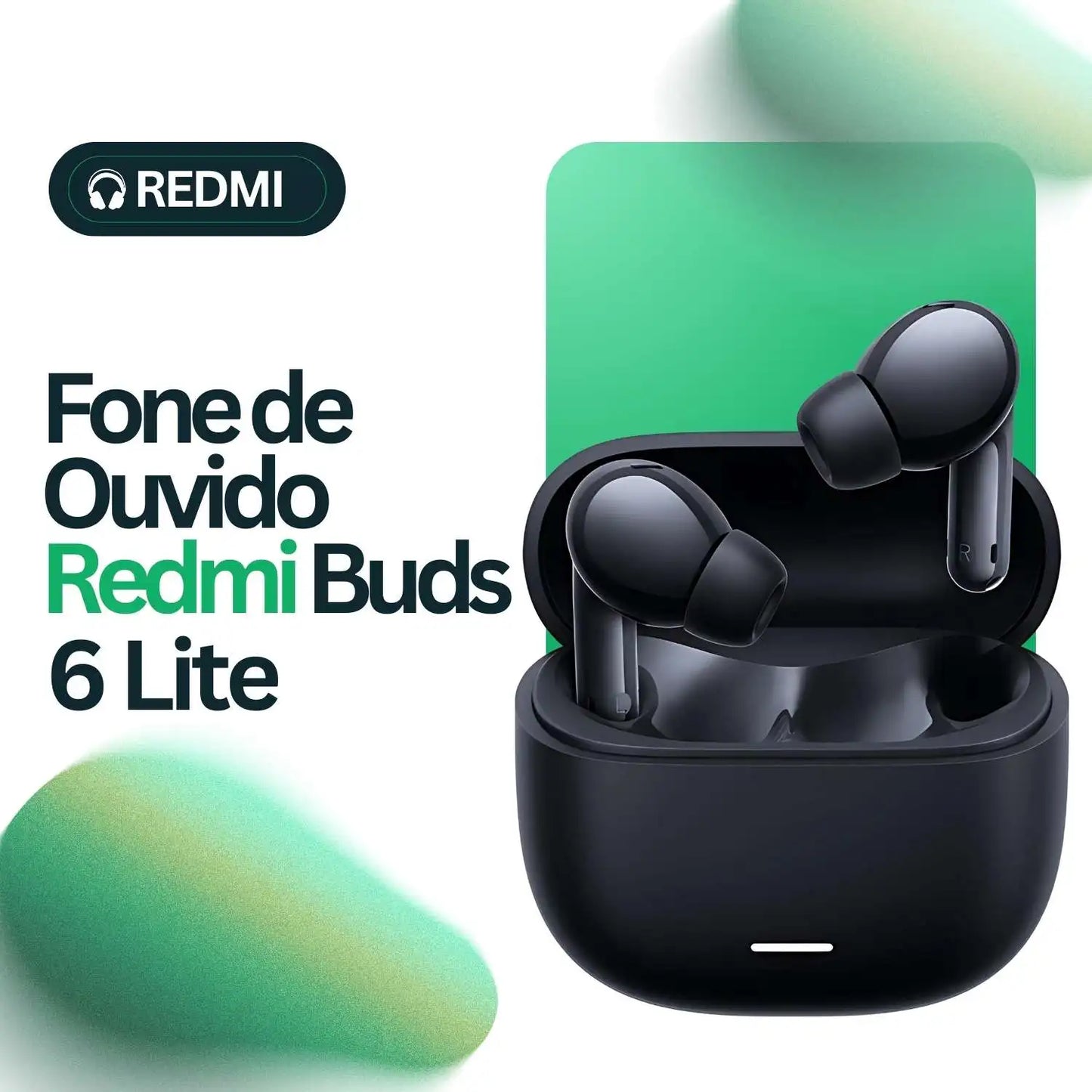 Fone Bluetooth Redmi Buds 6 Lite Preto, Cancelamento Ativo de Ruído e Bateria de 38 horas - Produto Oficial Brasil
