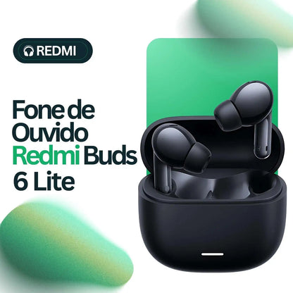 Fone Bluetooth Redmi Buds 6 Lite Preto, Cancelamento Ativo de Ruído e Bateria de 38 horas - Produto Oficial Brasil
