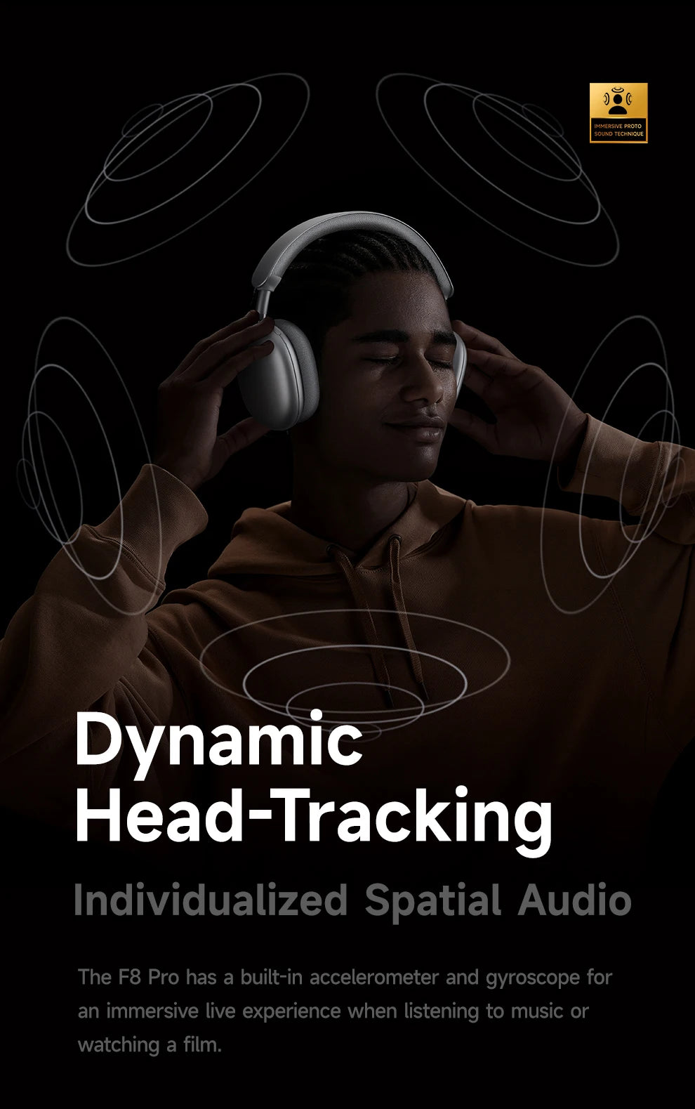 Fones de ouvido sem fio Picun F8 Pro ANC com rastreamento de cabeça, áudio espacial 3D - 52dB ANC HIFI, fone de ouvido Bluetooth ENC, microfone HD, aplicativo de baixa latência