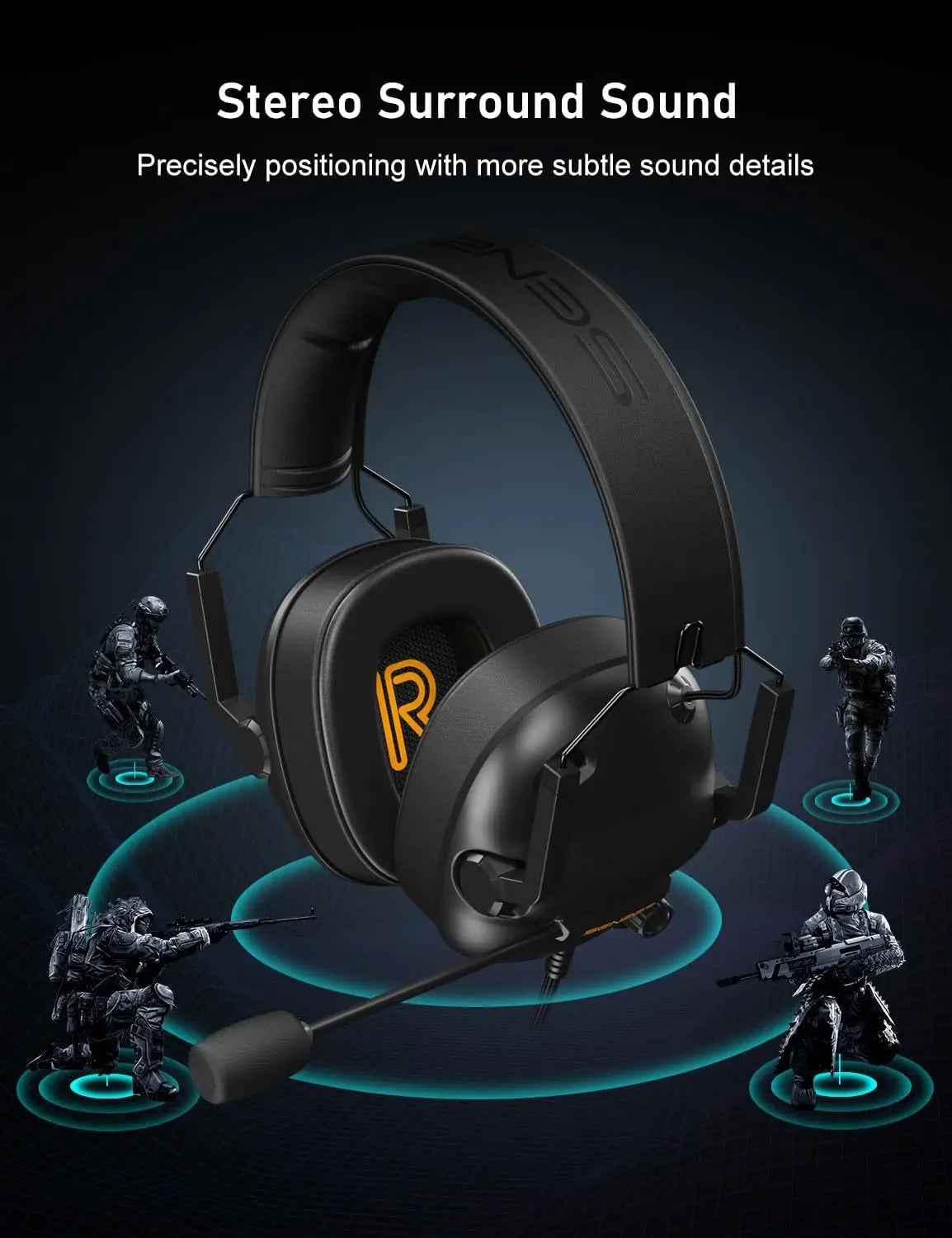 SENZER SG500 Fone de Ouvido Gamer Surround Sound Pro com Microfone com Cancelamento de Ruído – Dobrável e Portátil para PC, PS4, PS5, Xbox
