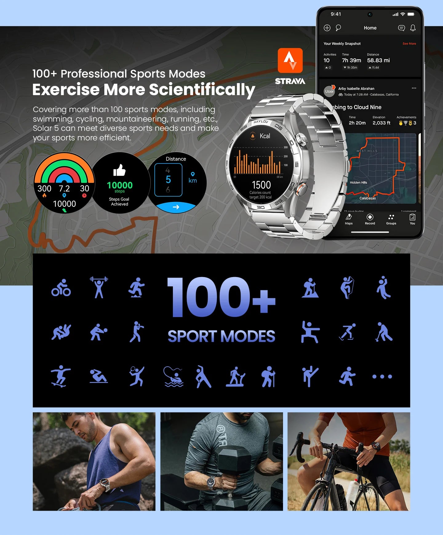 Relógio inteligente Haylou Solar 5 com chamada de voz, tela AMOLED de 1,58'', 60Hz, monitoramento de saúde 24 horas, esportivo, masculino