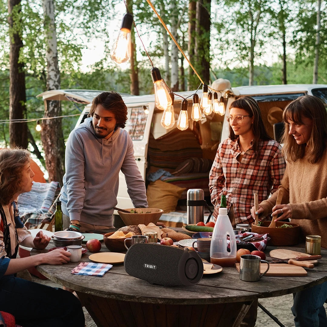 Caixa de som portátil TRIBIT StormBox Lava 80W Bluetooth, carregador portátil integrado, controle por aplicativo, à prova d'água IP67 para atividades ao ar livre, camping e festas