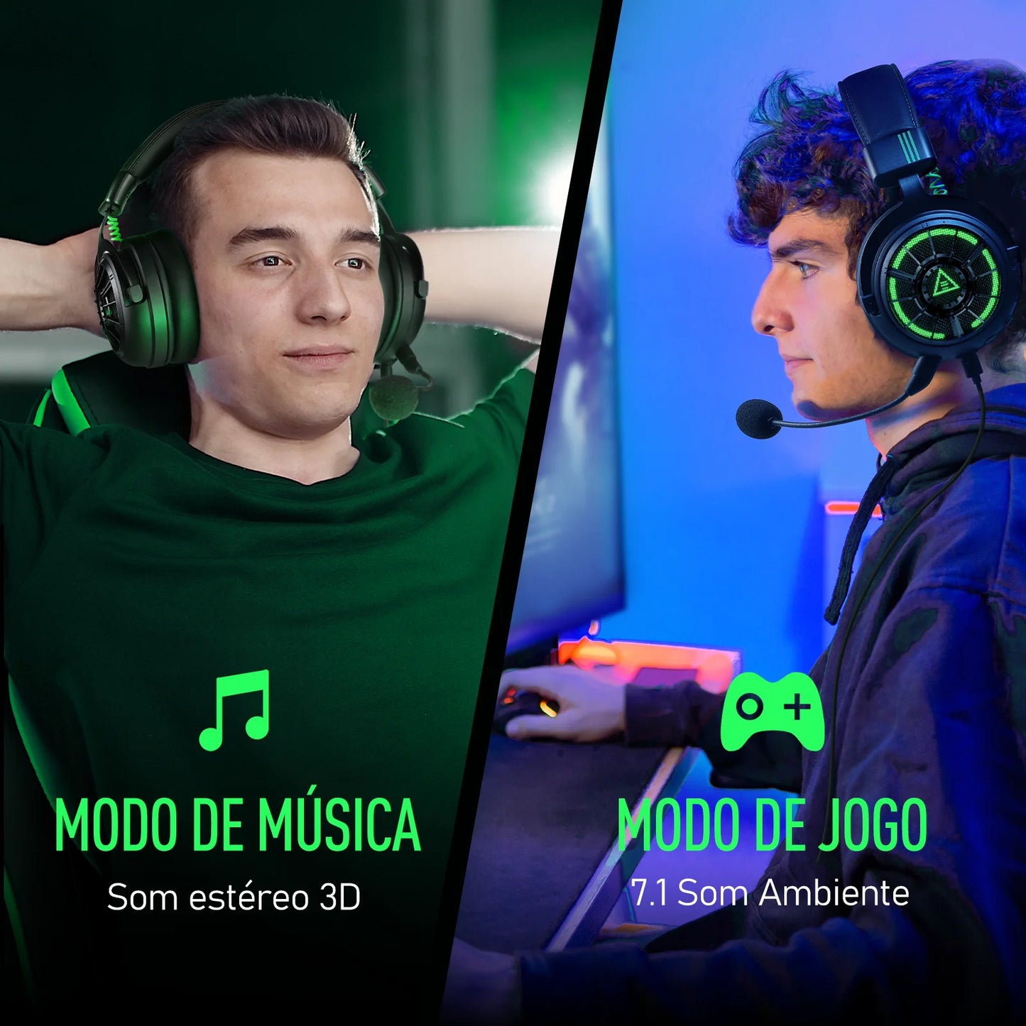 Fones de ouvido gamer profissionais EKSA E5000 para PC/PS4/Xbox/Switch, headset gamer com fio 7.1 e microfone ENC, cabo removível USB/Tipo C/3,5 mm