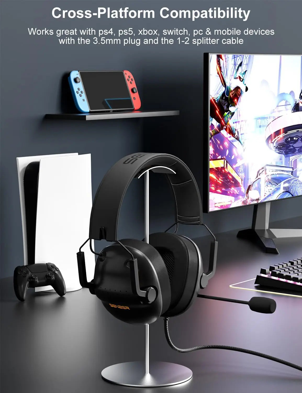 SENZER SG500 Fone de Ouvido Gamer Surround Sound Pro com Microfone com Cancelamento de Ruído – Dobrável e Portátil para PC, PS4, PS5, Xbox