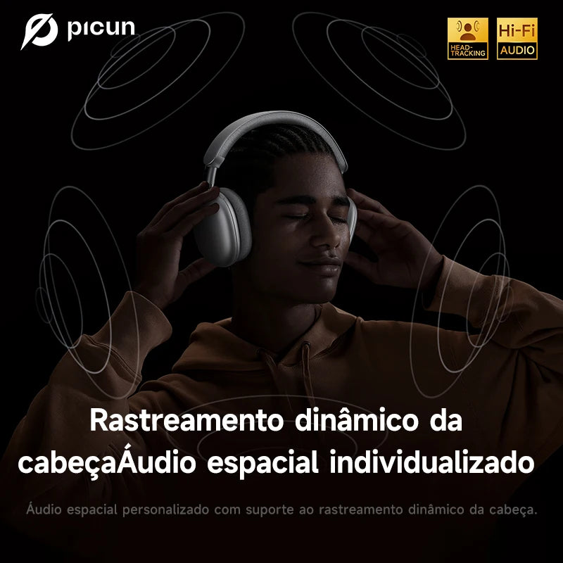Fones de ouvido sem fio Picun F8 Pro ANC com rastreamento de cabeça, áudio espacial 3D - 52dB ANC HIFI, fone de ouvido Bluetooth ENC, microfone HD, aplicativo de baixa latência
