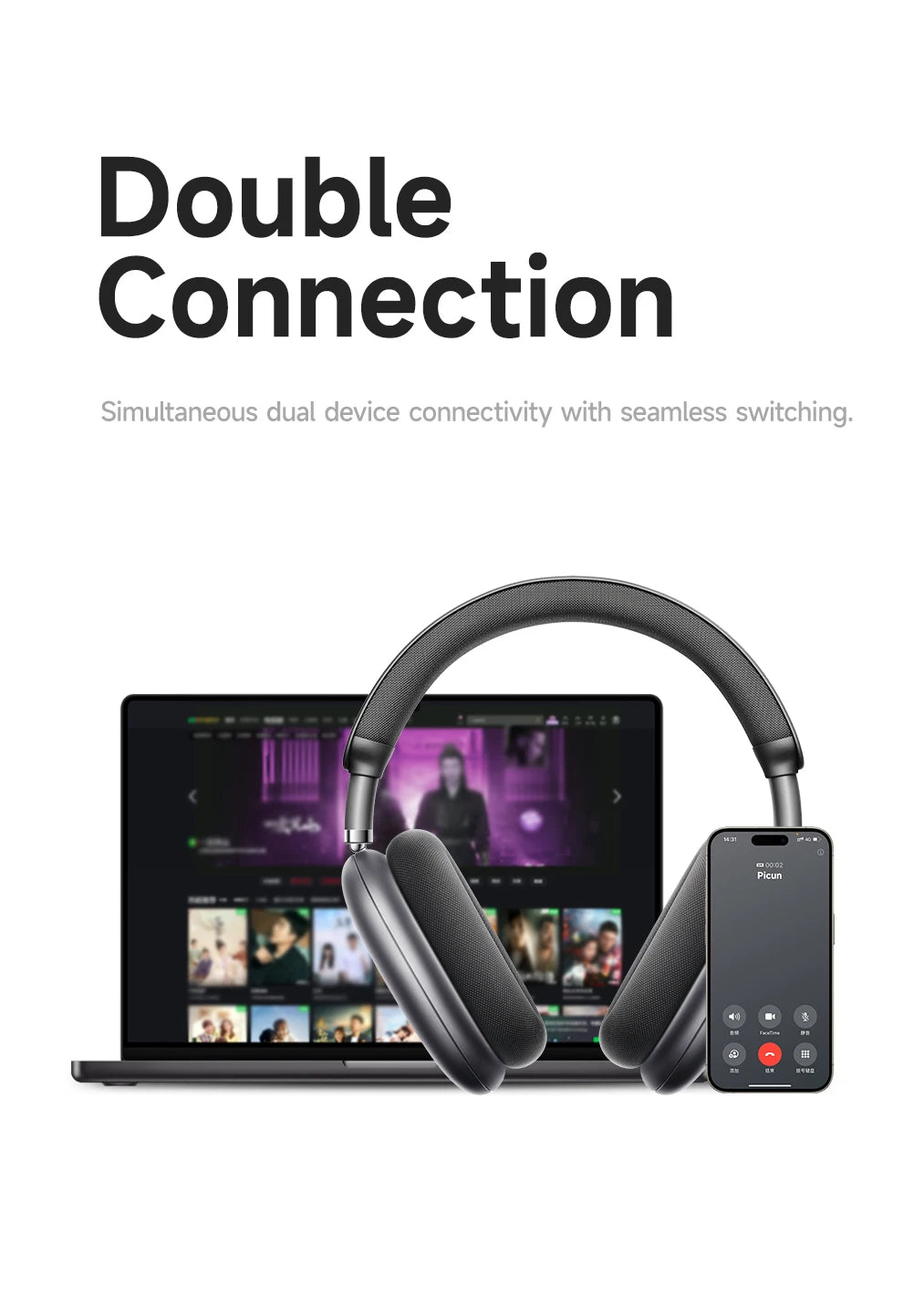 Fones de ouvido sem fio Picun F8 Pro ANC com rastreamento de cabeça, áudio espacial 3D - 52dB ANC HIFI, fone de ouvido Bluetooth ENC, microfone HD, aplicativo de baixa latência