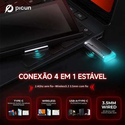 Fone de ouvido sem fio para jogos Picun G2 2.4G Bluetooth 5ms baixa latência 7.1 surround microfone ENC para PC PS4 PS5 Switch de telefone