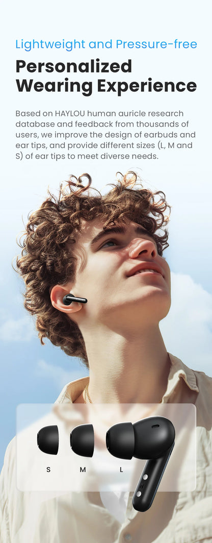 Fones de ouvido HAYLOU Mori Pro Bluetooth 5.4 - 43dB ANC com cancelamento de ruído ativo, fones de ouvido sem fio com 6 microfones e bateria com duração de 35 horas