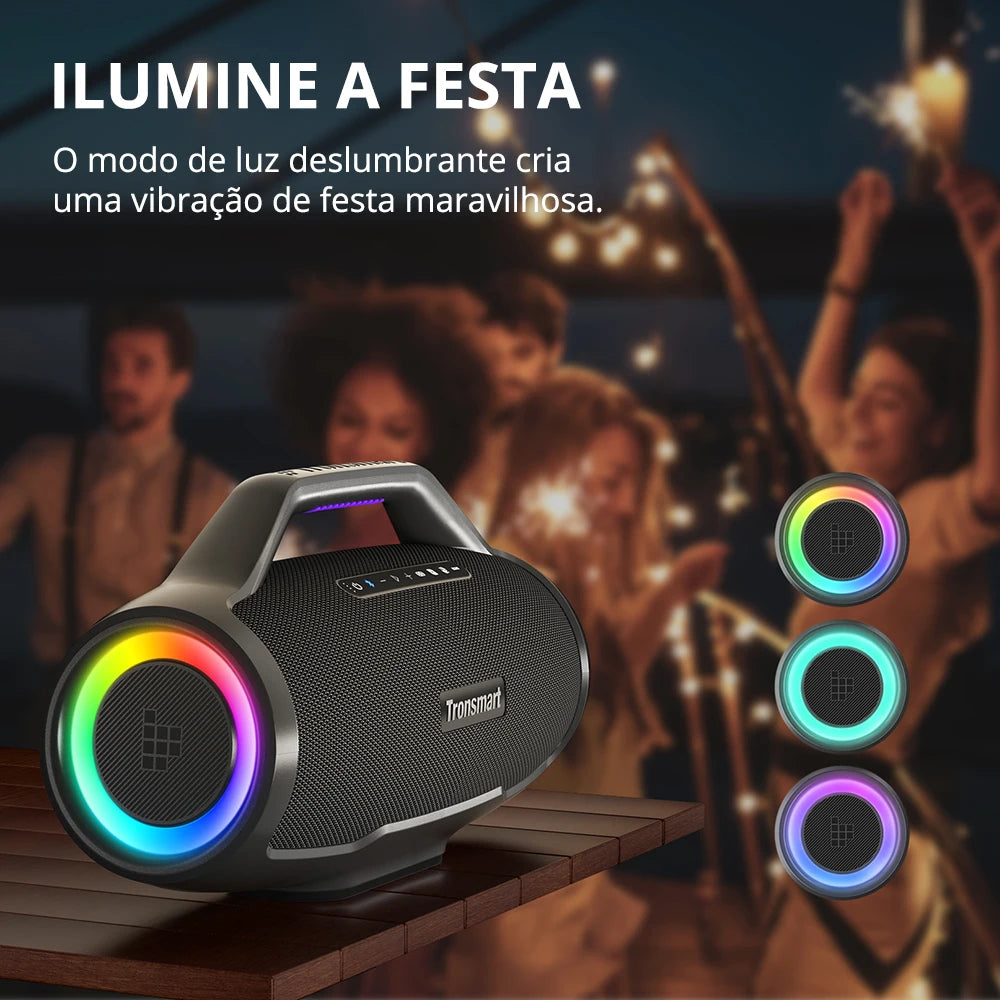 Tronsmart Bang Max Speaker Bluetooth Speaker com 130 W, sistema de som de 3 vias, sincronização com mais de 100 alto-falantes, controle por aplicativo, entrada para guitarra/microfone