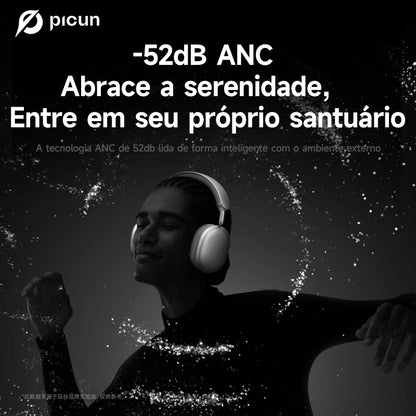 Fones de ouvido sem fio Picun F8 Pro ANC com rastreamento de cabeça, áudio espacial 3D - 52dB ANC HIFI, fone de ouvido Bluetooth ENC, microfone HD, aplicativo de baixa latência