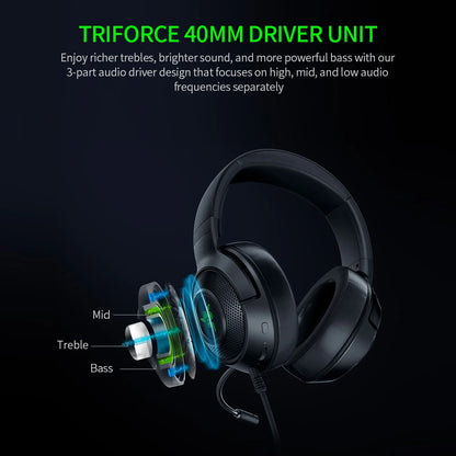 Headset Gamer com Fio Razer Kraken V3 X Original – Som Surround 7.1 com Driver TRIFORCE de 40mm e Microfone Cardioide HYPERCLEAR