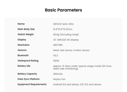 Relógio Inteligente Haylou Solar Ultra GPS com Tela AMOLED de 1,6”, Taxa de Atualização de 60Hz, Chamadas Bluetooth, Resistência à Água de 5ATM, Relógio Inteligente Esportivo
