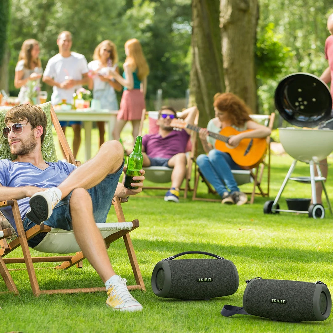 Caixa de som portátil TRIBIT StormBox Lava 80W Bluetooth, carregador portátil integrado, controle por aplicativo, à prova d'água IP67 para atividades ao ar livre, camping e festas