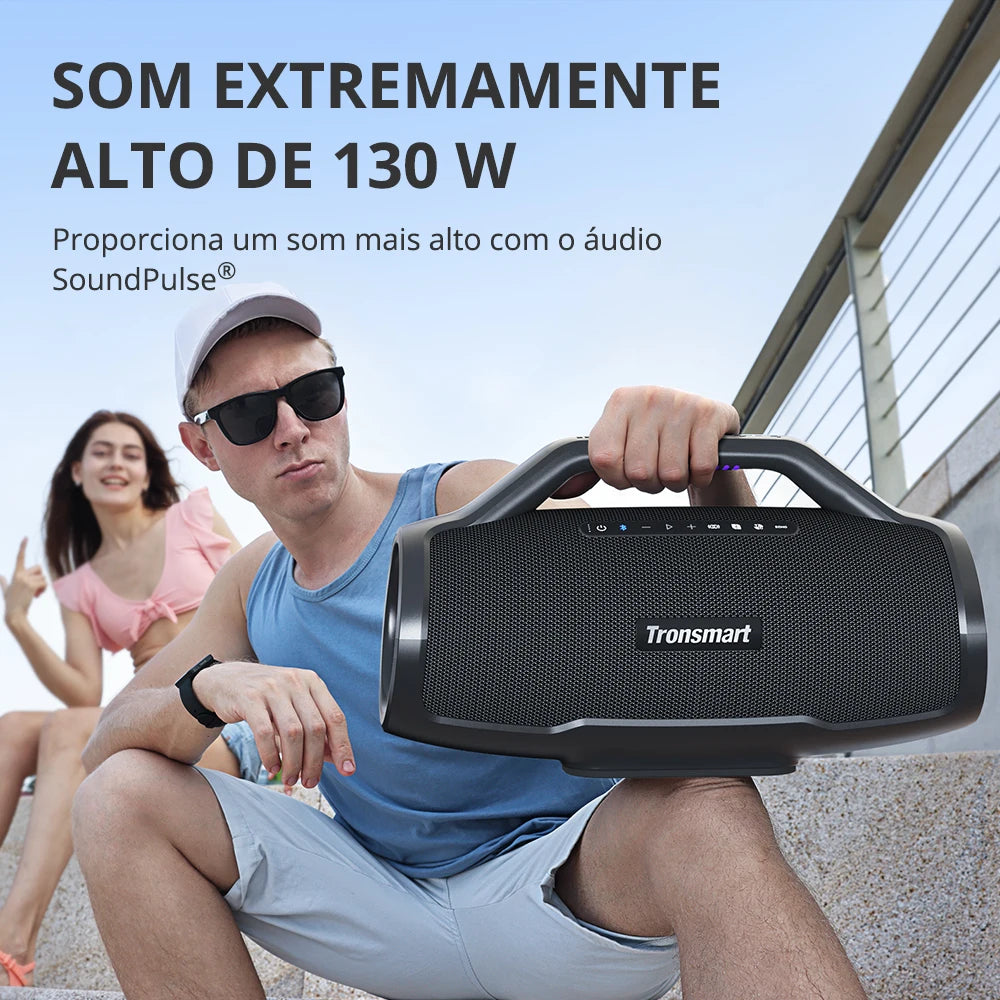 Tronsmart Bang Max Speaker Bluetooth Speaker com 130 W, sistema de som de 3 vias, sincronização com mais de 100 alto-falantes, controle por aplicativo, entrada para guitarra/microfone