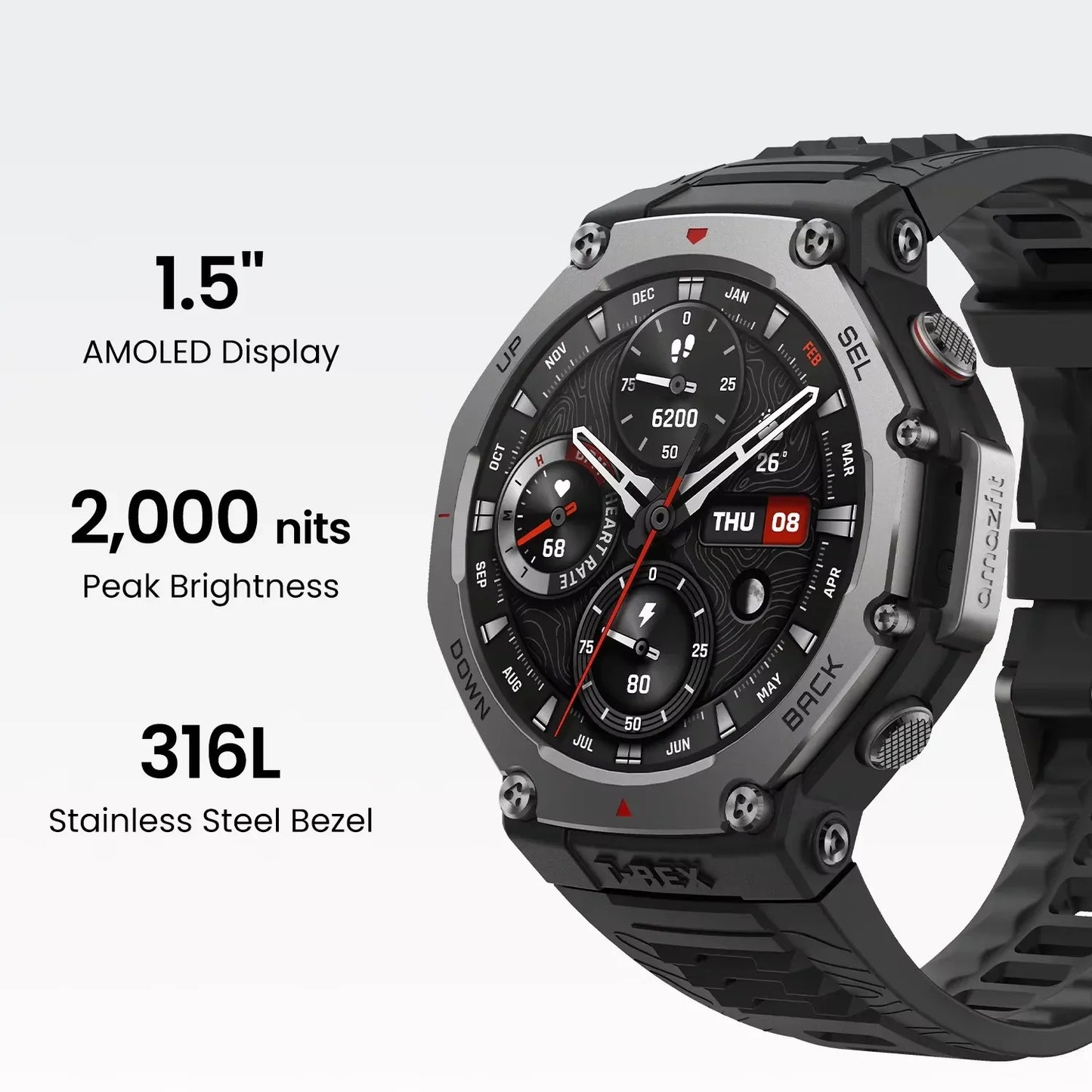 Amazfit T-Rex 3 Smartwatch Outdoor com tela AMOLED de 48 mm, 6 sistemas de satélite, GPS de banda dupla, 170 modos esportivos