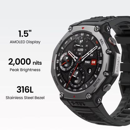 Amazfit T-Rex 3 Smartwatch Outdoor com tela AMOLED de 48 mm, 6 sistemas de satélite, GPS de banda dupla, 170 modos esportivos